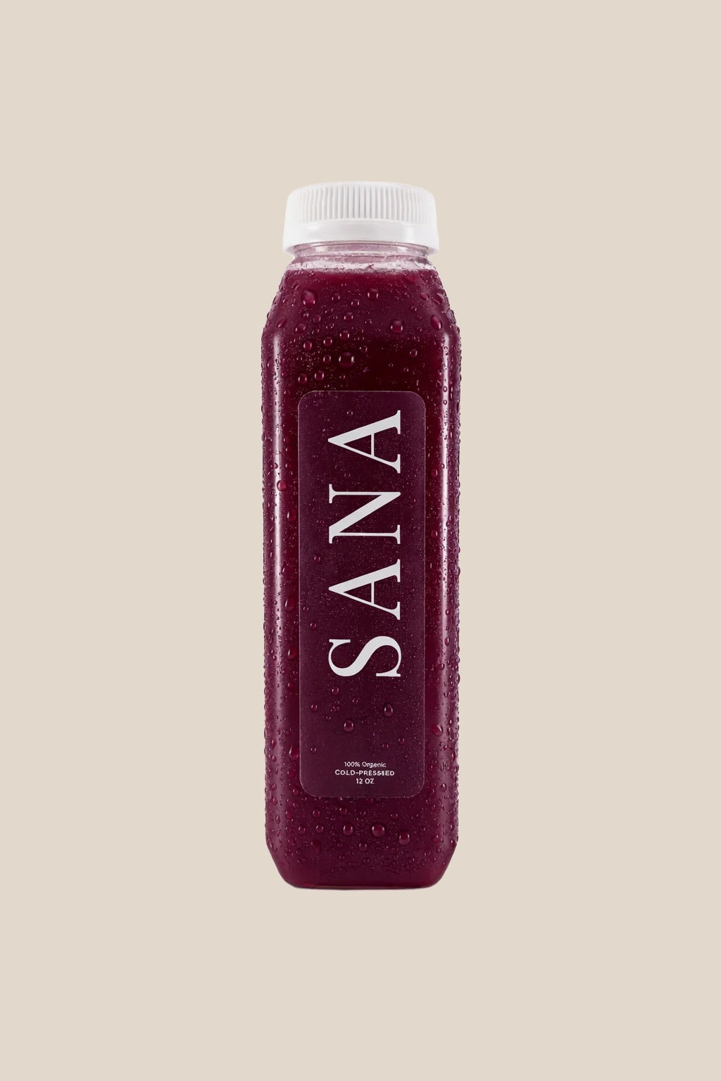Bottle of Beet Boost Juice, organic cold-pressed beet, apple, carrot and lemon juice by SANA Wellness Bar, Orlando