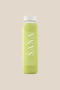 Bottle of Strong Greens Juice, organic cold-pressed celery, kale, ginger and lemon juice by SANA Wellness Bar, Orlando