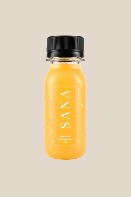 Metabolic Bomb Shot bottle, organic cold-pressed apple, celery, lemon, ginger and cayenne shot by SANA Wellness Bar, Orlando