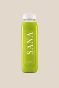 Bottle of Tropical Green Juice, organic cold-pressed pineapple, kale and lime juice by SANA Wellness Bar, Orlando