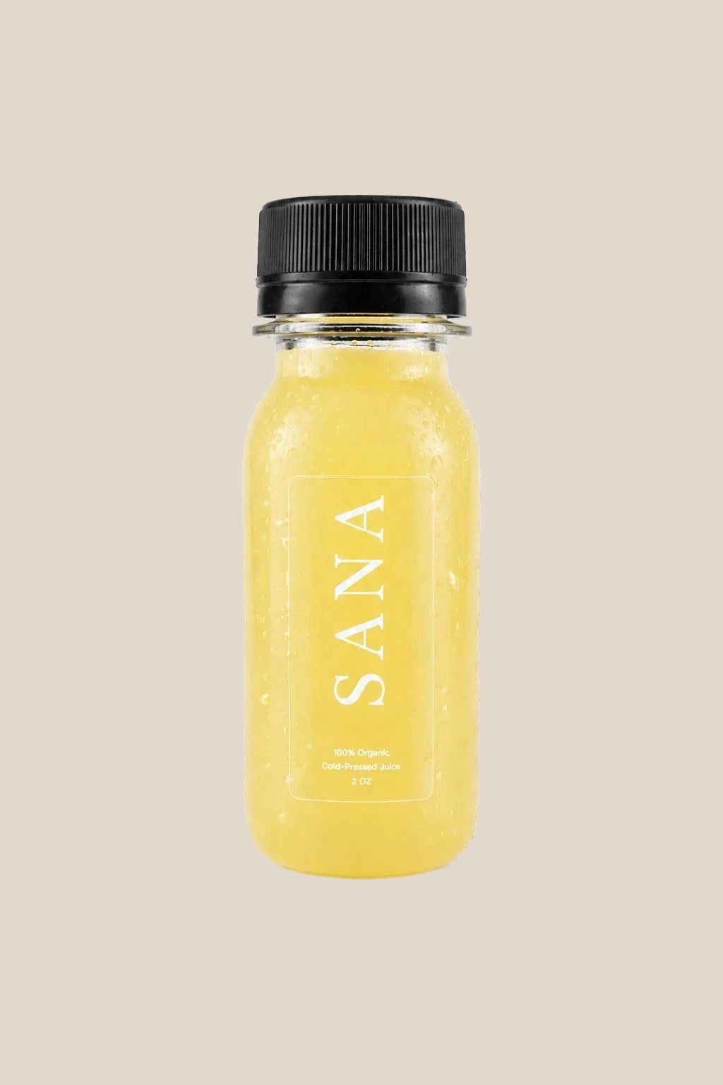 Pineapple Ginger Shot bottle, organic cold-pressed pineapple, ginger and lemon wellness shot by SANA Wellness Bar, Orlando